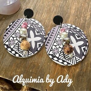 Pink turquoise turquoise maximalist chunky dangle earrings